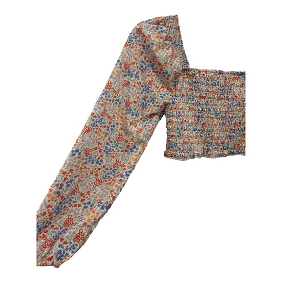 Japna Crop Top‎ Womens Medium Multicolor Ditsy Floral Smocked Summer Vacay Boho - Picture 4 of 8